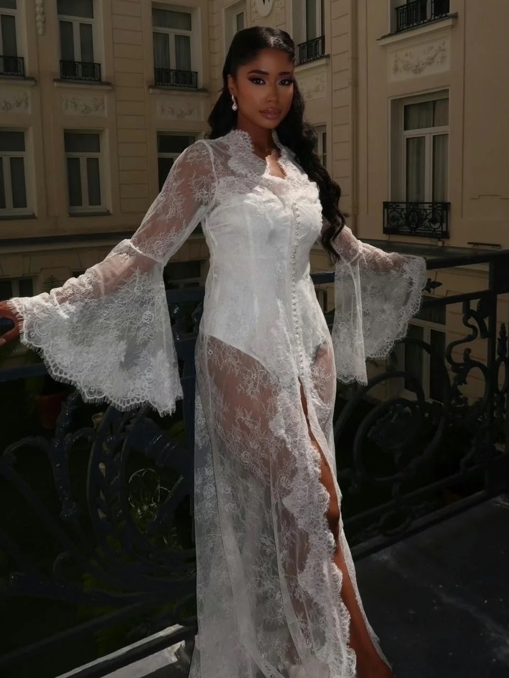 By Inna Elsie Stefani Lace Bridal Robe